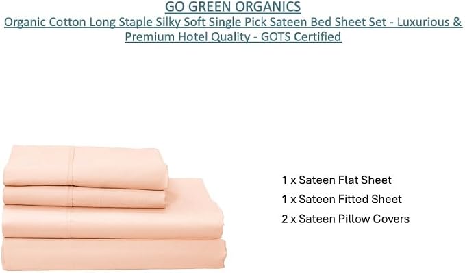 Organic Cotton Long Staple Silky Soft Single Pick Sateen Bed Sheet Set - Luxurious & Premium Hotel Quality - GOTS Certified - Solid Dyed (Pearl Blush, King (U.S. Standard))