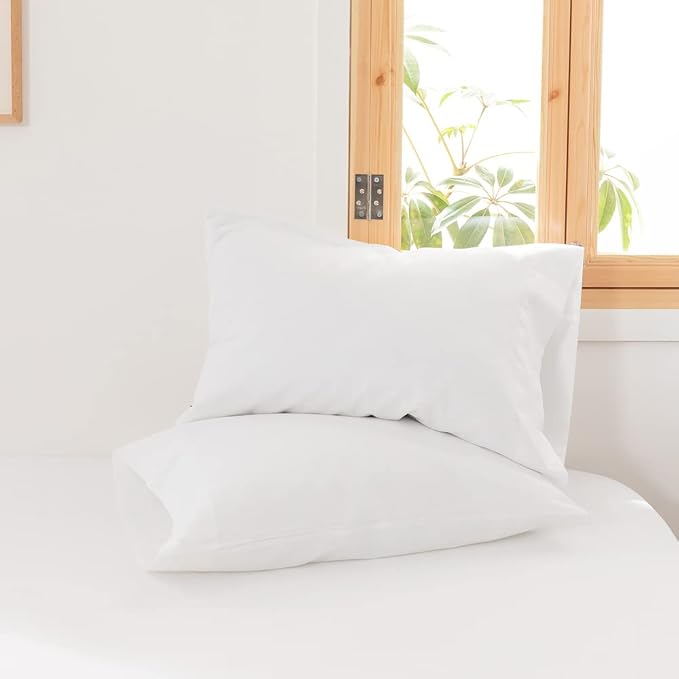 Simple&Opulence Linen Pillowcases 1 Pair Basic Style 55% Euro Linen 45% Cotton Blend Solid Color Flax Shams Set of 2, Standard Queen Size 20"x30", White