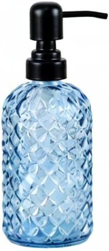 12Oz Glass Soap Dispenser with 304 Black Rustproof Stainless-Steel Pump, Refillable Glass Soap Dispenser for Kitchen, Bathroom, Farmhouse (Blue)