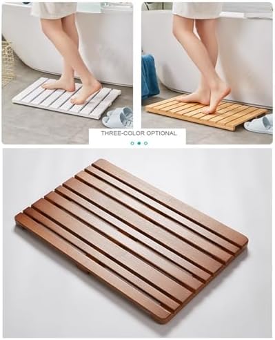 Teak Shower Mat Foldable Luxury Wooden Non-Slip Wood Bath Mat for Bathroom Bathtub Indoor Outdoor,Non-Slip Nanmu Wood Bath Mat - Water-Resistant Spa Mat for Shower, Pool & Bathtub - Durable,