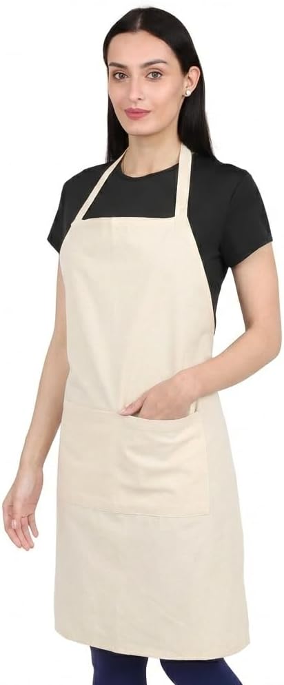 aprons for men women with pockets for cooking kitchen Cotton Apron Unisex Waterdrop Resistant with adjustable aprons 9 Color option 2 pack (OFF WHITE)