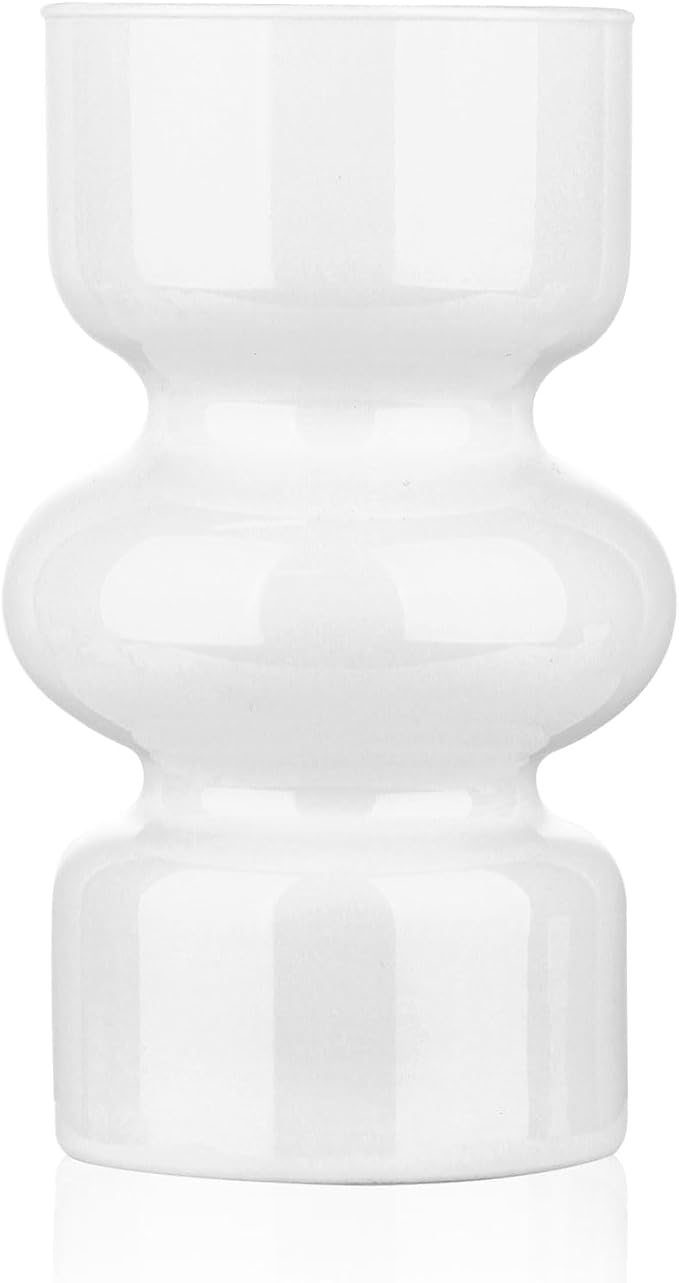 VanEnjoy White Glass Hydroponic Vase, Colored Glass vase Flower, Three-Layer 7 inch Cylinder vase for Home Décor, Modern Glass Vase for Home, Office, Wedding