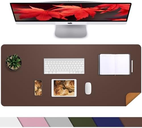 AFIING Cork Desk Mat 31.5" x 17", Waterproof Dual-Sided Cork & PU Leather Desk Pad, Non-Slip Desk Protector for Home Office, Workspace Setup & Gaming, Coffee