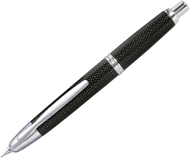 PILOT Vanishing Point Collection Refillable & Retractable Fountain Pen, Black Carbonesque Barrel with Rhodium Accents, Blue Ink, Medium Nib (60246)