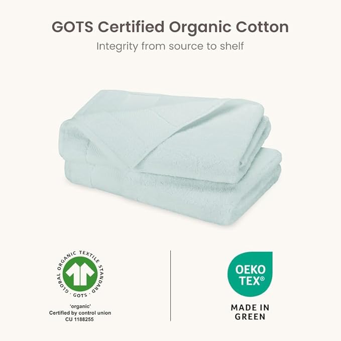 BIOWEAVES 100% Organic Cotton 700 GSM Plush Bath Towels 30" x 58" GOTS Certified - Seafoam, Pack of 2