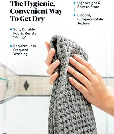 SUTERA - Silverthread Waffle Towel California - Grown Pima Cotton, Quick Drying, Ultra Soft, Lightweight and Absorbent - Waffle Weave Design - Luxury Towel (Hand, Grey) 16"x30"