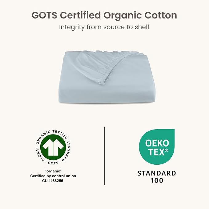 Bioweaves 100% Organic Cotton 1 Full Size Fitted Sheet Only | 300 Thread Count Sateen Weave GOTS Certified with Deep Pocket - Shore
