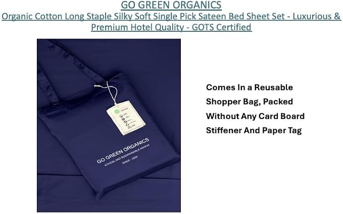 Organic Cotton Long Staple Silky Soft Single Pick Sateen Bed Sheet Set - Luxurious & Premium Hotel Quality - GOTS Certified - Solid Dyed (Twillight Blue, King (U.S. Standard))