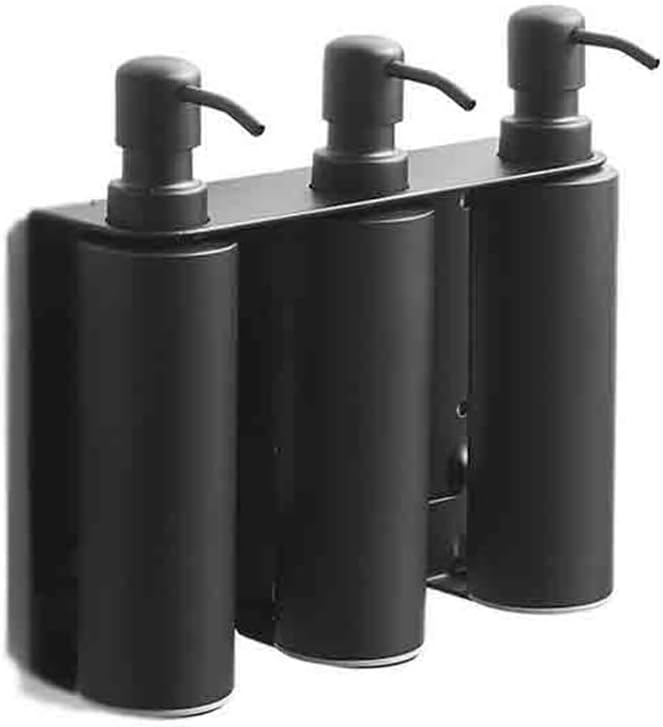 Soap Dispenser Stainless Steel Wall Mounted Soap Dispenser Bathroom Press Round Set (3 Lotion Bottles) Wash Dispensers(Black)