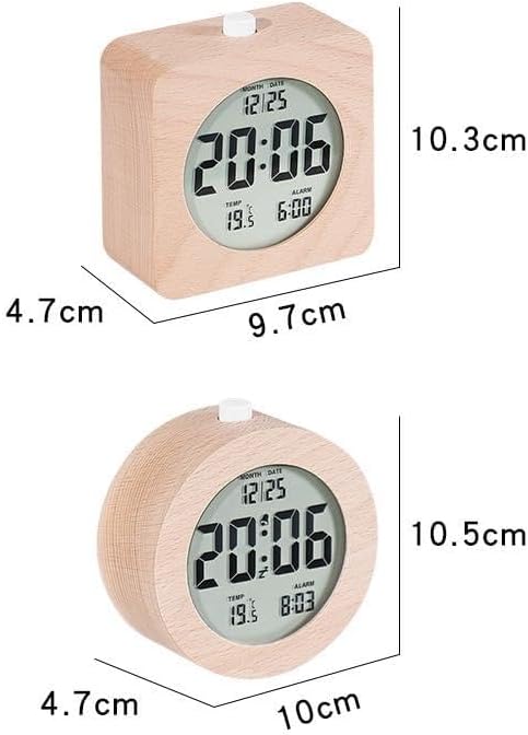 Digital Alarm Clock with LCD Display, Wooden Case, Temperature Display, Date Function (02)