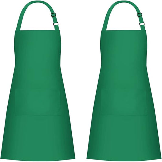 Jubatus 2 Pack 100% Cotton Aprons with 2 Pockets Cooking Chef Kitchen Adjustable Bib Apron for Women Men, Green