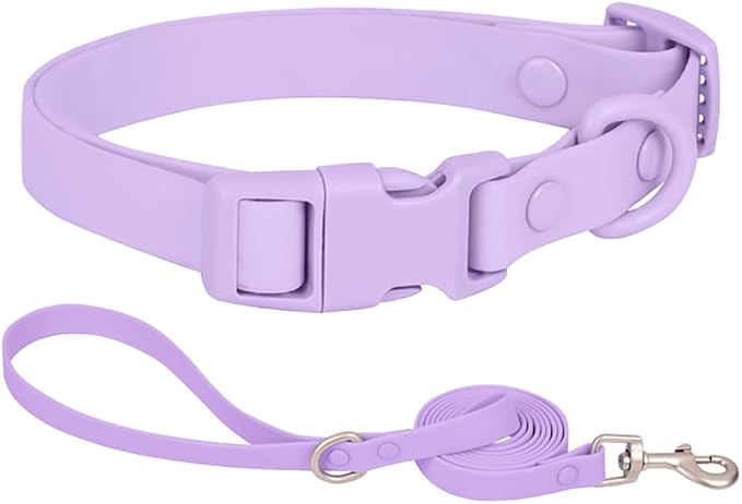 Ovale Waterproof Dog Collar Leash Combo Set, Durable and Easy to Clean, for Medium Dogs.(M, Purple)