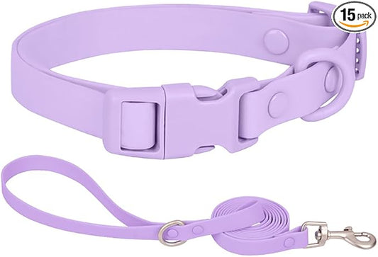 Ovale Waterproof Dog Collar Leash Combo Set, Durable and Easy to Clean, for Small Dogs.(S, Purple)
