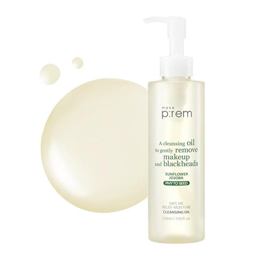 MAKE P:REM Safe Me. Relief Moisture Cleansing Oil, Deep Pore Cleansing Makeup Remover for Oily Skin, All Skin Types, Gentle Blackhead Remover, Korean Skin Care, 7.1 fl.oz. (210ml)