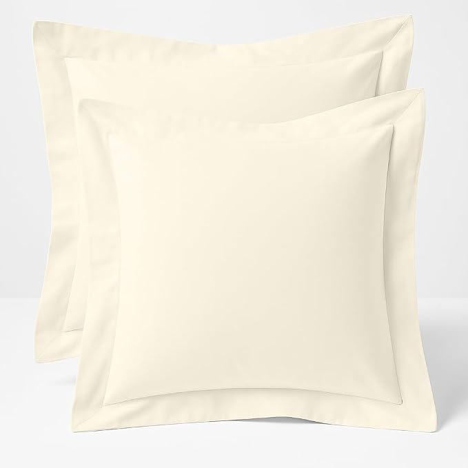 2 Pack Euro Pillow Shams 26x26 – 600 Thread Count 100% Organic Cotton Ivory Square Pillow Covers with 2 Inch Flange, Soft & Smooth Premium Hotel-Quality Pillowcases Set of 2