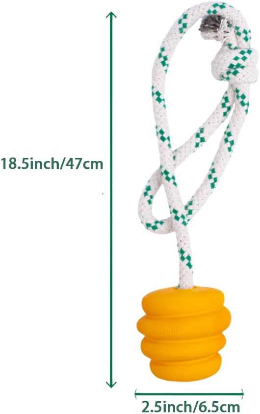 Green Sheep Tug & Enrichment Dog Toy, Interactive Rope Ball Toy with Removable Cotton Rope, Treat Dispensing Natural Rubber Dental Chew Toy for Medium and Large Dogs, Yellow