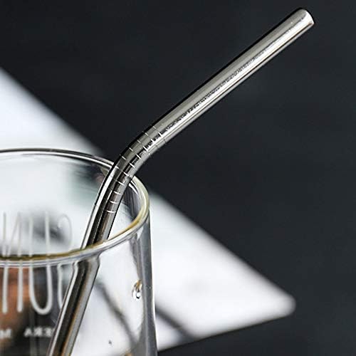 ALINK Stainless Steel Smoothie Straws, 9" X 8mm Set of 4 with Cleaning Brush - Bent