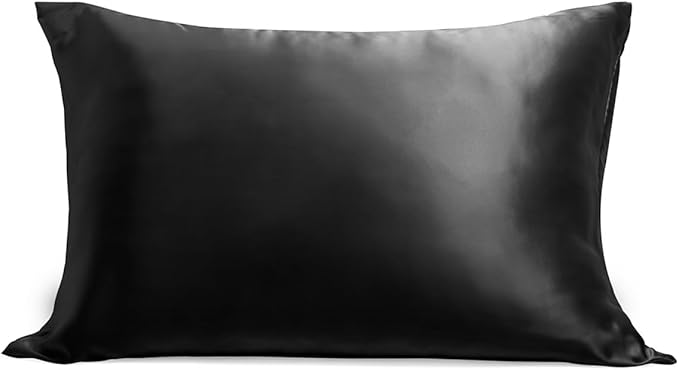 Cosy House Collection 100% Pure Silk Pillowcase | Pure Mulberry Silk - Cooling, Breathable, 22 Momme 6A High-Grade Fibers + Hidden Zipper Closure (Standard, Black)