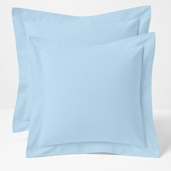 2 Pack Euro Pillow Shams 28x28 – 600 Thread Count 100% Organic Cotton Sky Blue Square Pillow Covers with 2 Inch Flange, Soft & Smooth Premium Hotel-Quality Pillowcases Set of 2