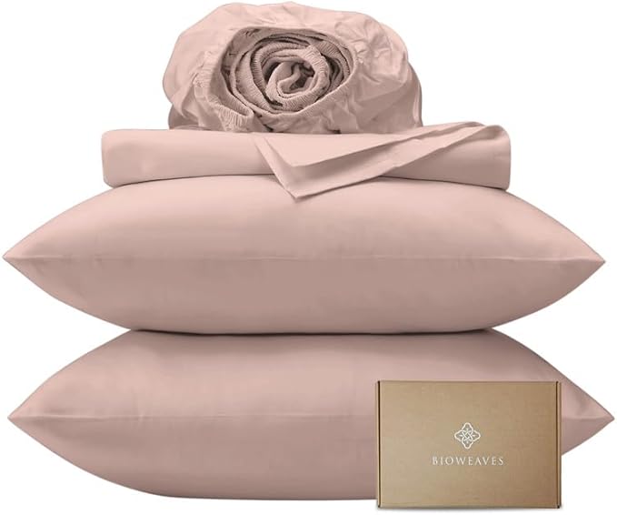 BIOWEAVES 100% Organic Cotton Sheets, 300 Thread Count 4-Piece GOTS Certified Bed Sheet Set Fits Mattress Upto 17" Deep Pocket, Soft & Silky Sateen Weave (Full, Dusty Rose)