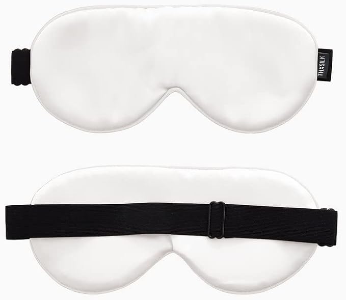THXSILK Sleep Mask 100% 19 Momme Pure Mulberry Silk Super Smooth Cooling Sleep Eye Mask Blackout for Women/Man/Kids Eye Cover with Wide Head Strap Good Night Sleep Comfortable Travel and Nap, White