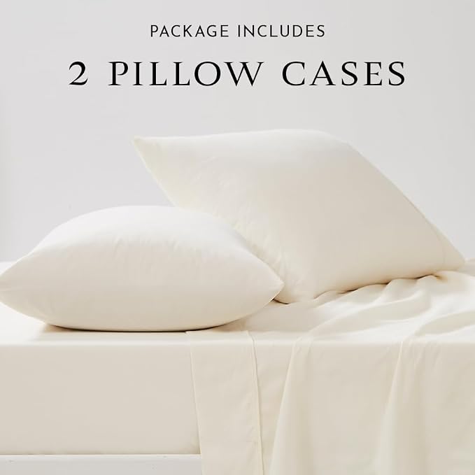 Linen Closet 100% Organic Cotton Pillow Cases standard Size Set of 2, Fresh Ivory, 300 Thread Count Pillow Covers, Percale, Cooling, Crisp, Breathable Pillowcases for Home, Hotel Pillows, 30"x20”
