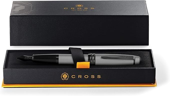 Cross Bailey Matte Gray Lacquer Stainless Steel Extra-Fine Nib Fountain Pen - Professional Fountain Pen for Effortless Writing - Refillable - Black Ink - Gift-Ready