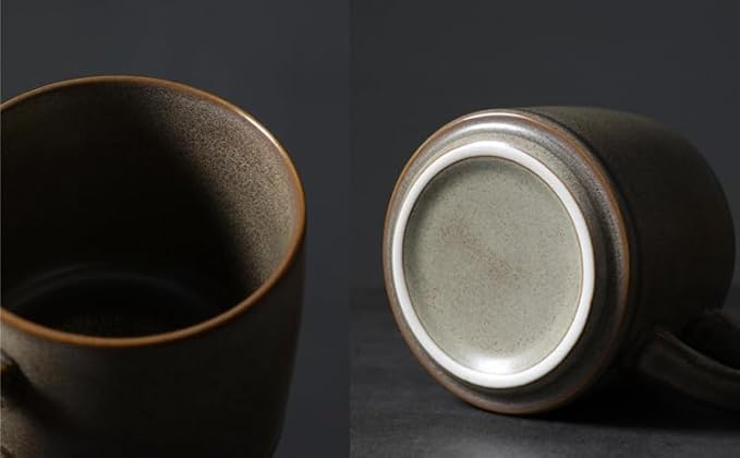 12oz Japanese Style Minimalistic Asian Rustic Reactive Glaze Ceramic Pottery Coffee Mug, Lead-Free Glaze earthen Tea Mug,Tea cup with handle, stoneware mugs, Microwave and Dishwasher Safe (Gray)
