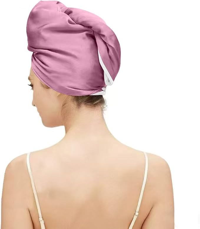 Satin Microfiber Hair Towel Wrap for Quick Drying & Anti-Frizz - Super Absorbent, Hair Turbans for Wet Hair, Ideal for Long, Short, Curly Hair (Pink)