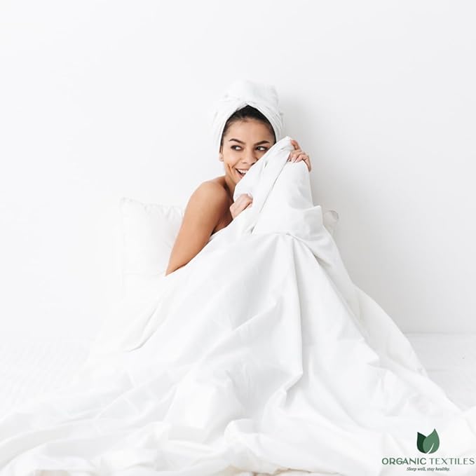 ORGANIC TEXTILES Organic Cotton Bed Sheets Set for Bedroom (Queen Size, White) 350 Thread Count, GOTS Certified, Breathable and Comfortable, Luxurious Soft Feel, All Season Use, Machine Washable