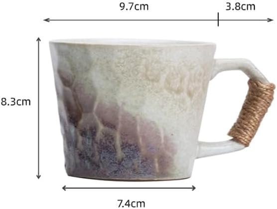 12oz retro Japanese pottery tea cup, handmade tea cup with comfy handle, retro ceramic mug with handle, lead-free reactive glaze, perfect for office & home (Beige)