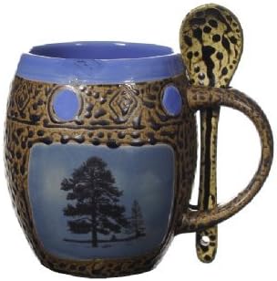 ALWAYS AZUL POTTERY Handmade Ceramic Coffee Mug - Tree #2 Design on Ash & Blue - Stylish and Unique Artistic Drinkware - Polished Clay Cup, For Coffee & Tea