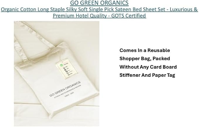 Organic Cotton Long Staple Silky Soft Single Pick Sateen Bed Sheet Set - Luxurious & Premium Hotel Quality - GOTS Certified - Solid Dyed (Natural, King (U.S. Standard))