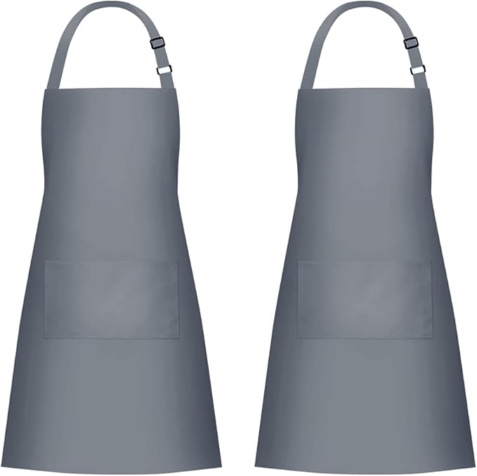 Jubatus 2 Pack 100% Cotton Aprons with 2 Pockets Cooking Chef Kitchen Adjustable Bib Apron for Women Men, Gray