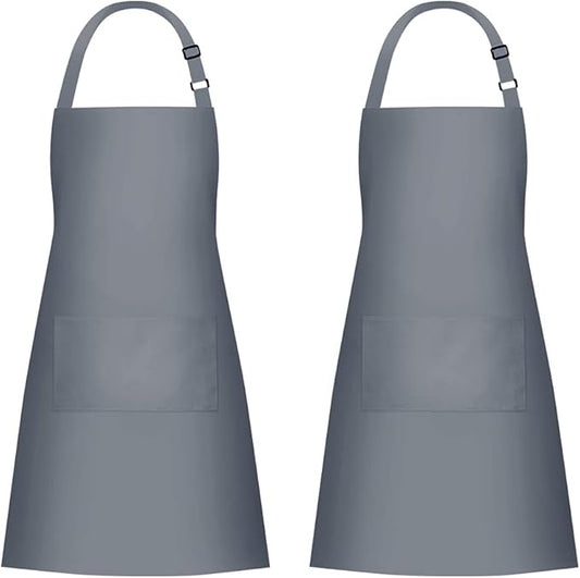 Jubatus 2 Pack 100% Cotton Aprons with 2 Pockets Cooking Chef Kitchen Adjustable Bib Apron for Women Men, Gray