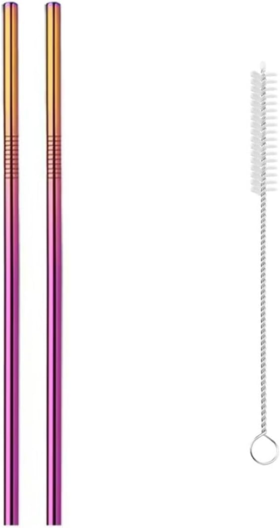 Reusable Metal Straws,10.5" Stainless Steel Straws,Easy to Use(2 PCS,Dazzling colors)