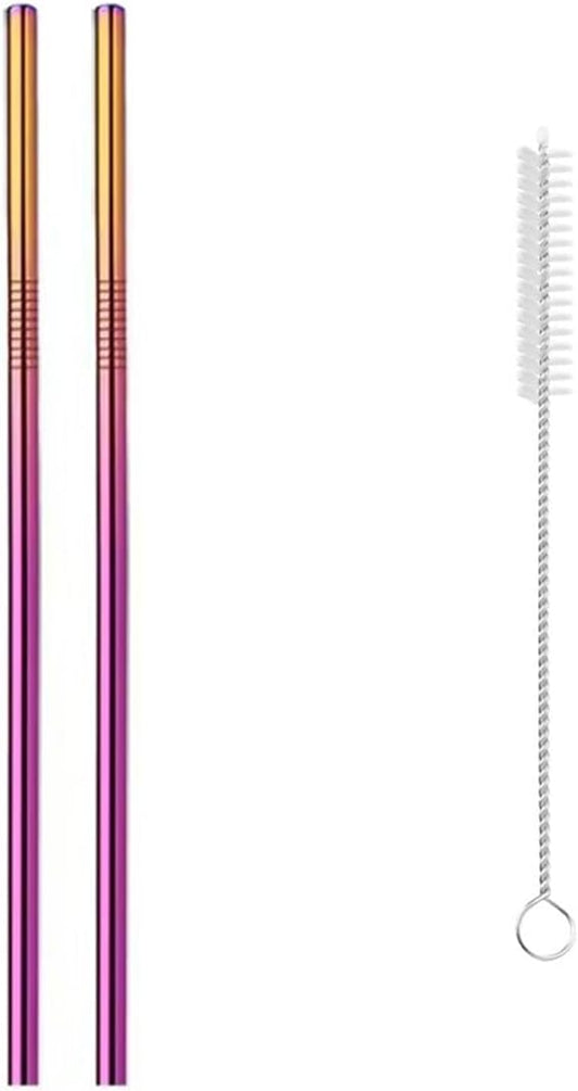 Reusable Metal Straws,10.5" Stainless Steel Straws,Easy to Use(2 PCS,Dazzling colors)