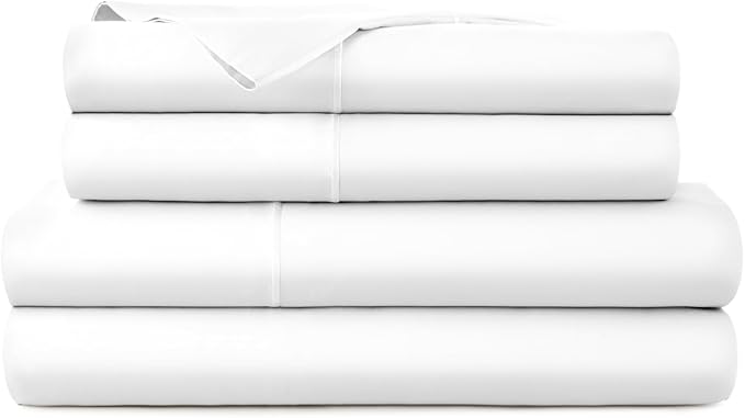 Whisper Organics, 100% Organic Cotton Sheets - 300 Thread Count Bed Sheets Set - Premium Quality Sheets - Deep Pocket Sheet Set - GOTS Certified, White (Queen Size)