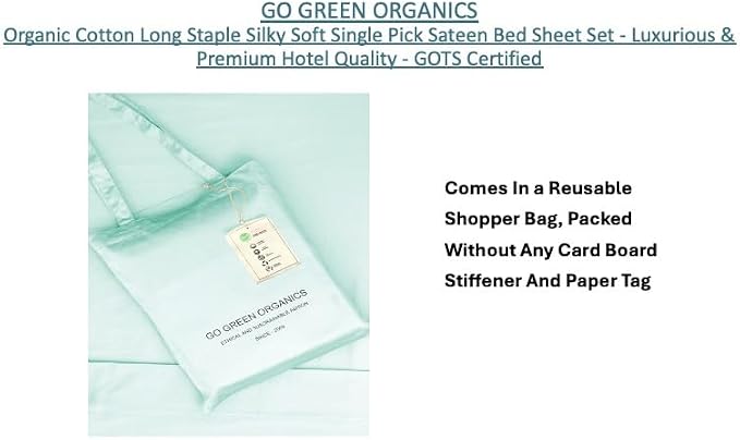 Organic Cotton Long Staple Silky Soft Single Pick Sateen Bed Sheet Set - Luxurious & Premium Hotel Quality - GOTS Certified - Solid Dyed (Clear Water, King (U.S. Standard))
