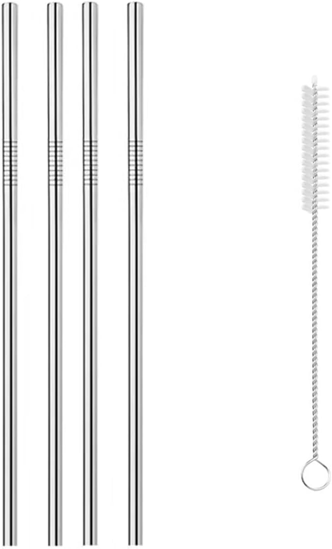 Reusable Metal Straws,10.5" Stainless Steel Straws,Easy to Use(4 PCS,Silver)