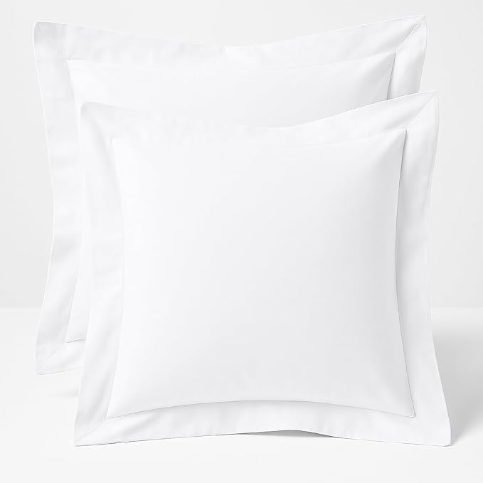 2 Pack Euro Pillow Shams 24x24 – 600 Thread Count 100% Organic Cotton White Square Pillow Covers with 2 Inch Flange, Soft & Smooth Premium Hotel-Quality Pillowcases Set of 2