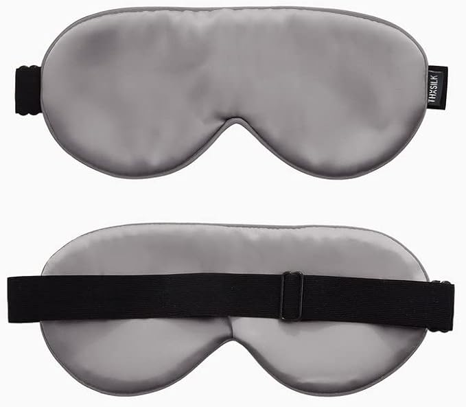 THXSILK Sleep Mask 100% 19 Momme Pure Mulberry Silk Super Smooth Cooling Sleep Eye Mask Blackout for Women/Man/Kids Eye Cover with Wide Head Strap Good Night Sleep Comfortable Travel and Nap, Grey