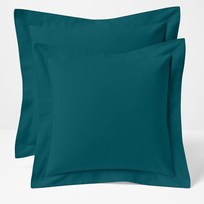 2 Pack Euro Pillow Shams 24x24 – 600 Thread Count 100% Organic Cotton Teal Square Pillow Covers with 2 Inch Flange, Soft & Smooth Premium Hotel-Quality Pillowcases Set of 2