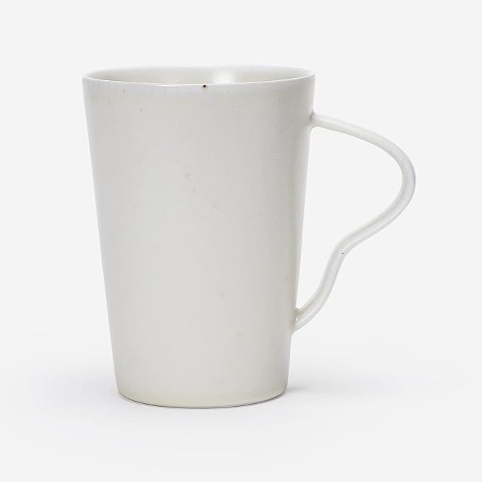 Small Chic Pottery Espresso Coffee Mug, Rustic Handmade Clay Tea Cup for Home and Office with Unique Handle, Dishwasher& Microwave safe, Matte Ivory White 9oz