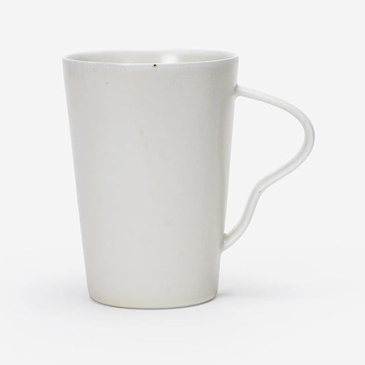 Small Chic Pottery Espresso Coffee Mug, Rustic Handmade Clay Tea Cup for Home and Office with Unique Handle, Dishwasher& Microwave safe, Matte Ivory White 9oz