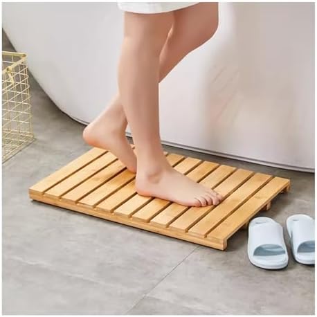 Teak Shower Mat Foldable Luxury Wooden Non-Slip Wood Bath Mat for Bathroom Bathtub Indoor Outdoor,Non-Slip Nanmu Wood Bath Mat - Water-Resistant Spa Mat for Shower, Pool & Bathtub - Durable,