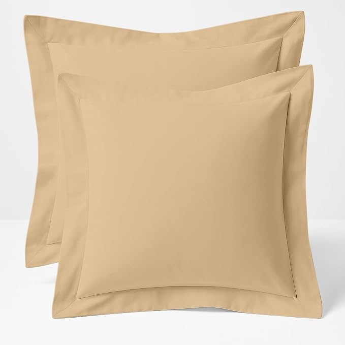 2 Pack Euro Pillow Shams 28x28 – 600 Thread Count 100% Organic Cotton Taupe Square Pillow Covers with 2 Inch Flange, Soft & Smooth Premium Hotel-Quality Pillowcases Set of 2