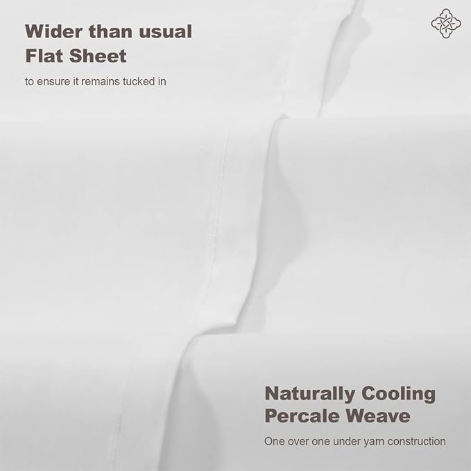 BIOWEAVES 100% Organic Cotton Percale Weave Sheets Queen – Crisp, Soft & Naturally Cooling, 300 Thread Count GOTS Certified Sheets for Queen Size Bed with 17” Deep Pocket – 4 Piece Set, White