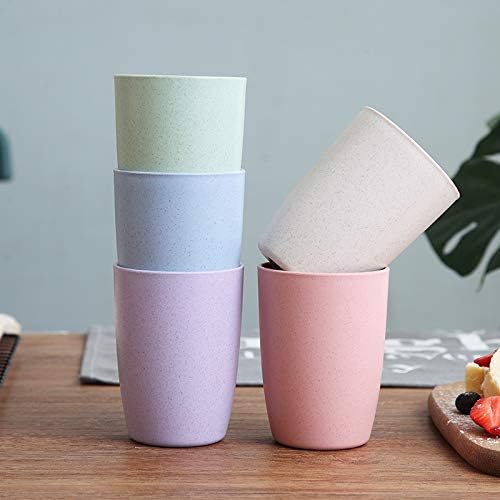 Eco-friendly Unbreakable Reusable Drinking Cup for Adult(12 OZ), Wheat Straw Glasses Healthy Tumbler Set 5-Multicolor, Dishwasher Safe