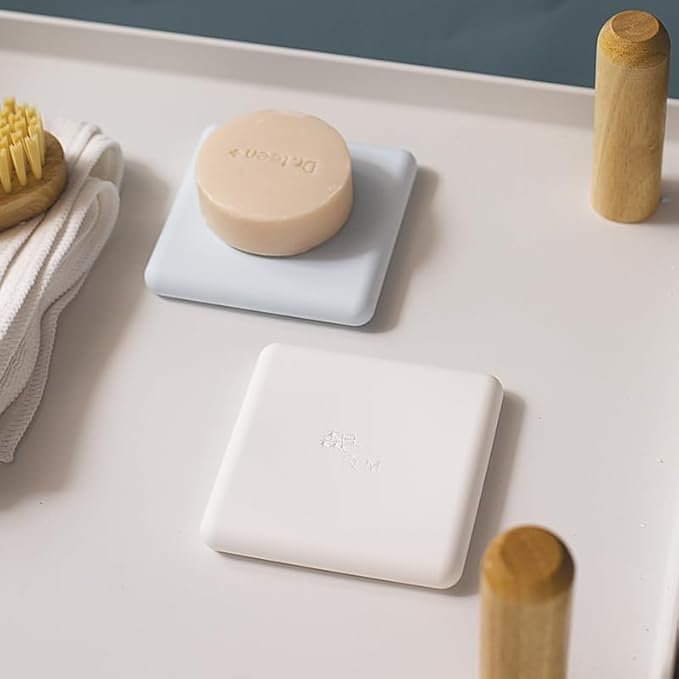 Diatomite Soap Dish Holder, Quick Dry Stone Soap Dish, Fast Drying Stone Soap Tray, Diatomaceous Earth Soap Dish for Hand Soap, Sponge Holder (White, Square)
